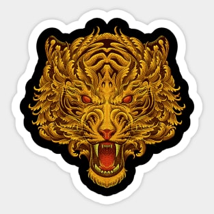 Golden tiger head with floral pattern Sticker